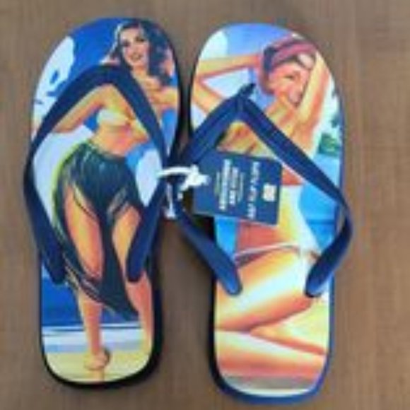 Abercrombie And Fitch A&F Flip Flops Pin Up Girl Vintage Men Small - Picture 2 of 11